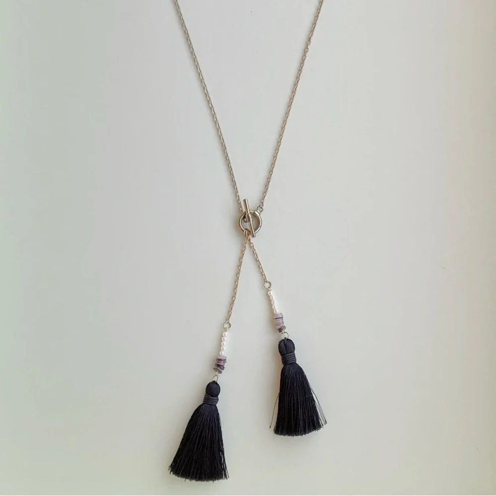Black Tassel Necklace with Beads